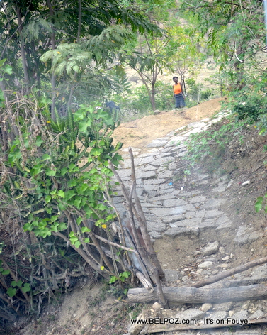 Haiti - A little path made of asphalt by the locals