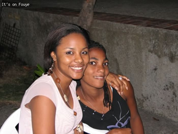 Jessica Geneus and a fan in Jacmel