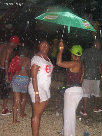 Haitian women in the rain